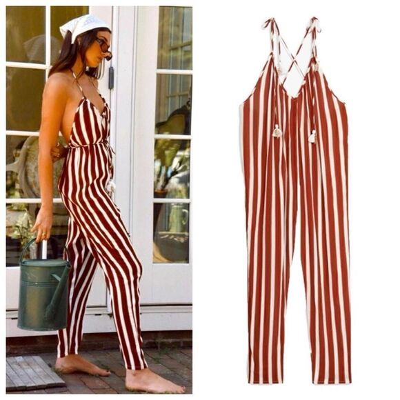 NWT WeWoreWhat Kaia Jumper in Burnt Henna Striped Size S - Picture 1 of 10